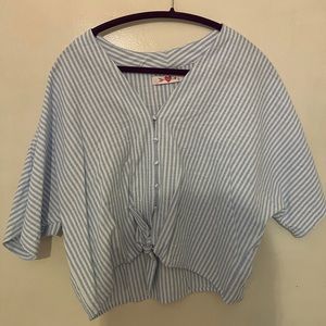 Blue and white striped blouse